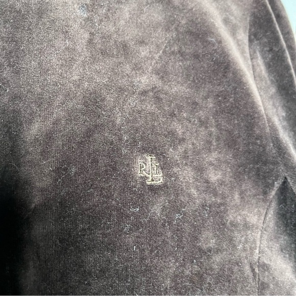 Lauren Ralph Lauren Women Velour Jacket Large Brown Full Zip Pockets y2k‎ - Picture 7 of 10